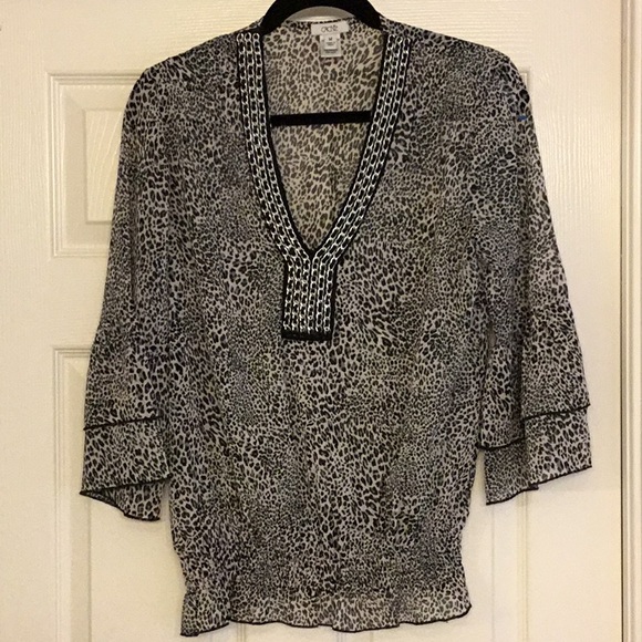 Cache Boho Leopard Print Top w/ Chains - Picture 2 of 7